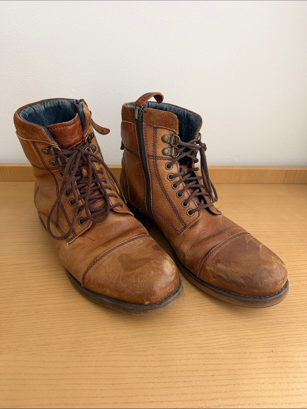 ALDO -Men's Brown Leather Lace-Up Zipper boots - 8.5